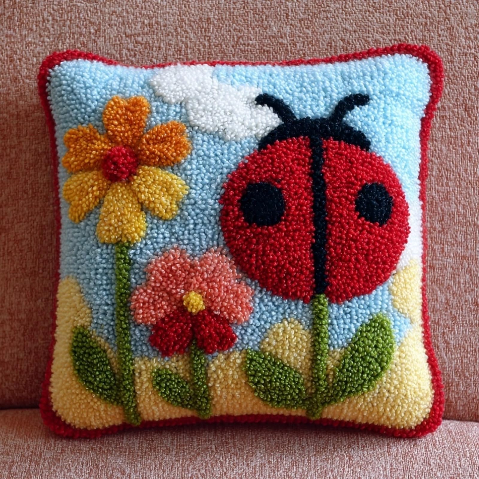 AxiangziK Latch Hook Kit for Adults 43x43cm,Flowers and Ladybugs