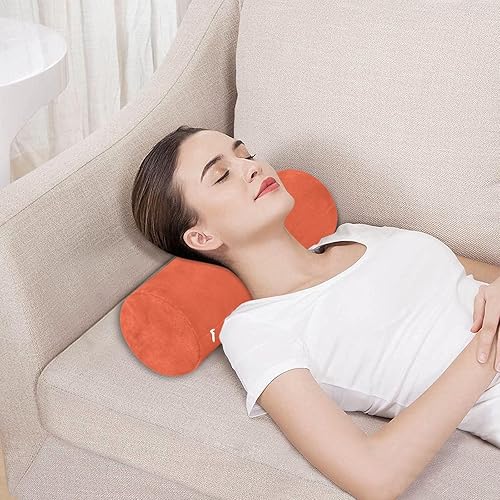 Miniatura 5 de Almohada de cuello de color liso naranja sólido, almohada redonda cilíndrica de espuma viscoelástica suave con funda extraíble para soporte para