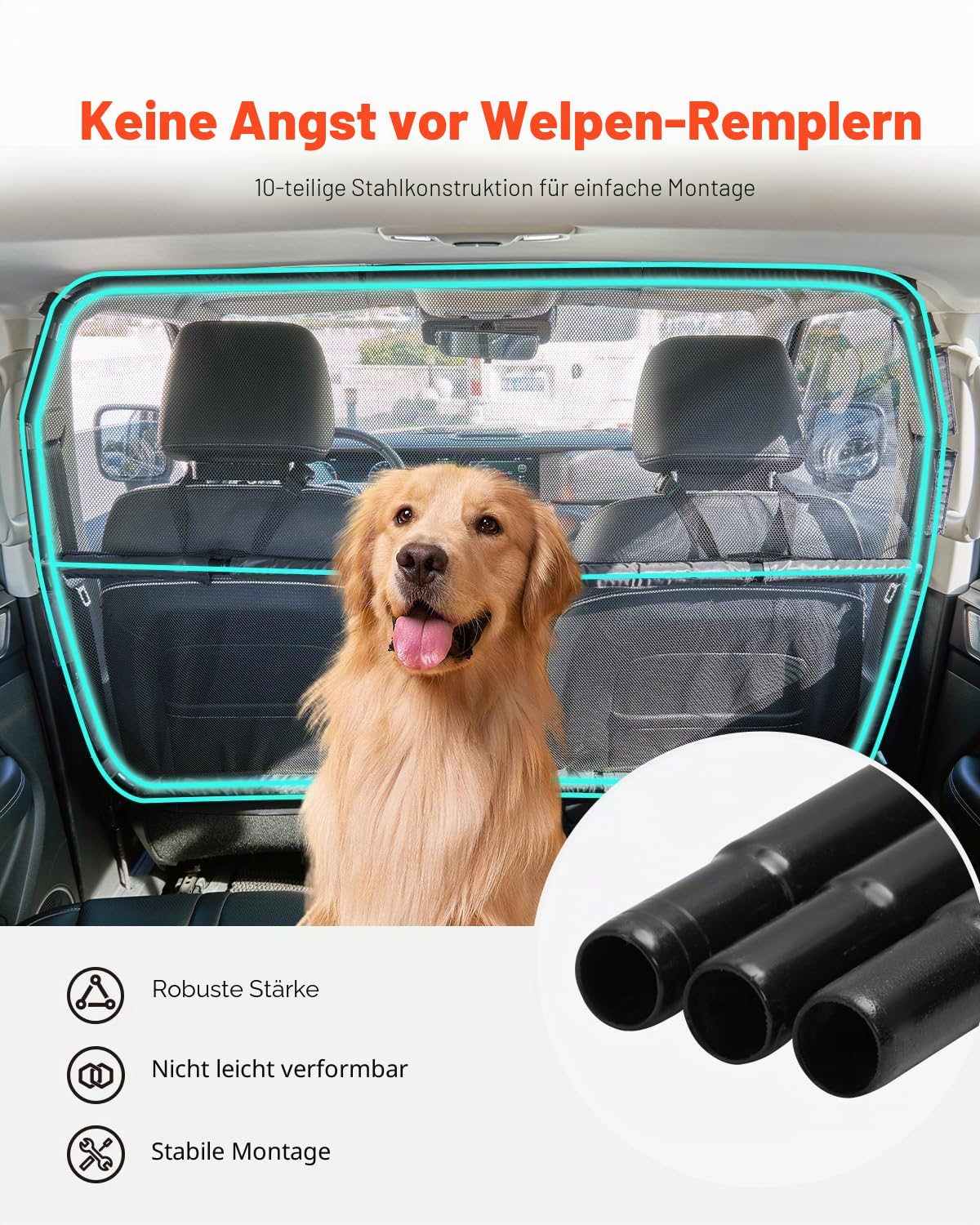 VEVOR Hunde Autobarriere 1415 mm Trennwand Hundegitter zur Montage an Vordersitzen Autoschutzgitter Haustierbarriere mit Netzgewebe, universell passende Autobarriere für SUVs Lkws Fahrzeuge, schwarz
