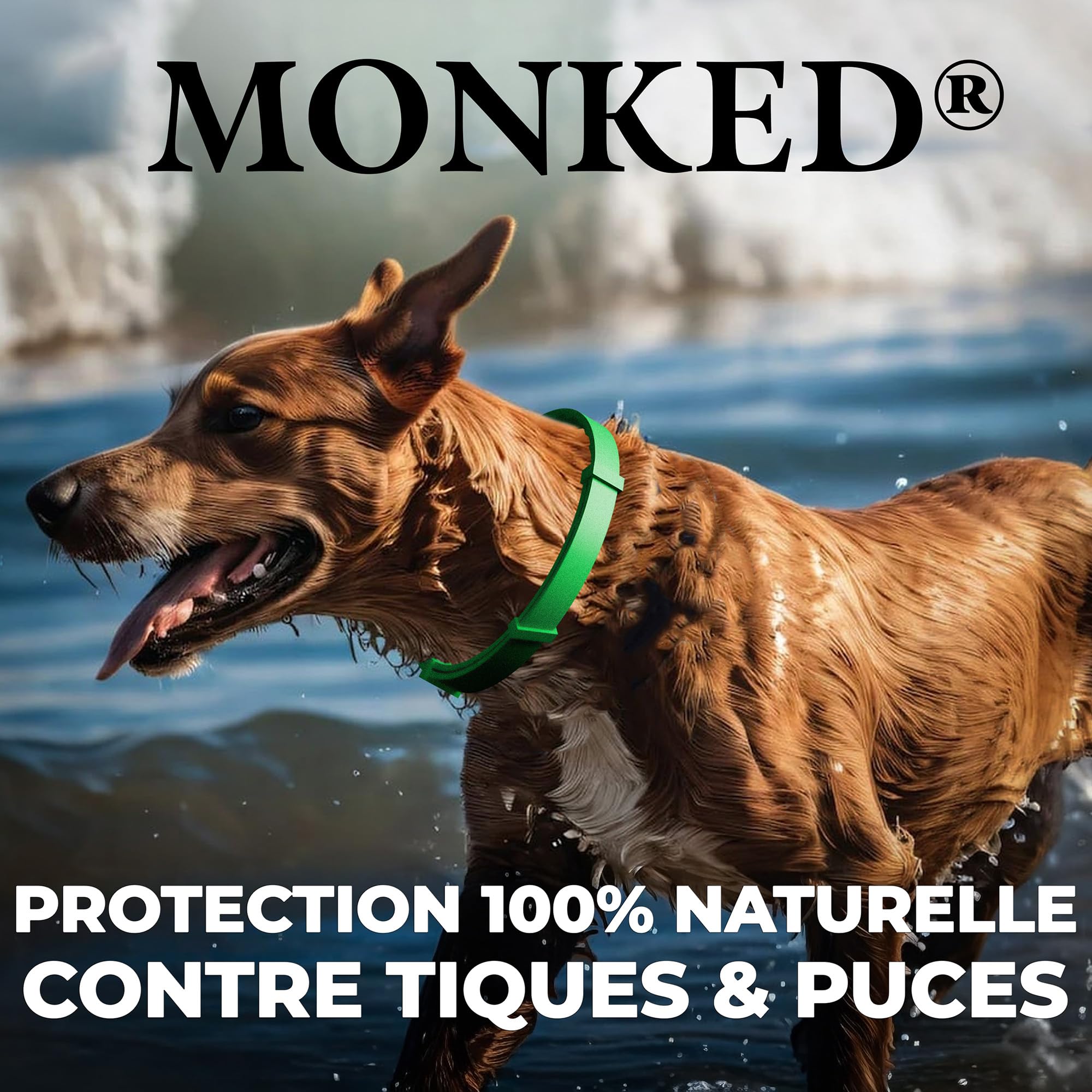 Monked | Collier Naturel pour Chiens sans Produits Chimiques | Réglable pour Petits et Grands Chiens | Protection Anti-tiques et Anti-puces Jusqu’à 8 Mois | Protection Longue durée Hund [Grau]