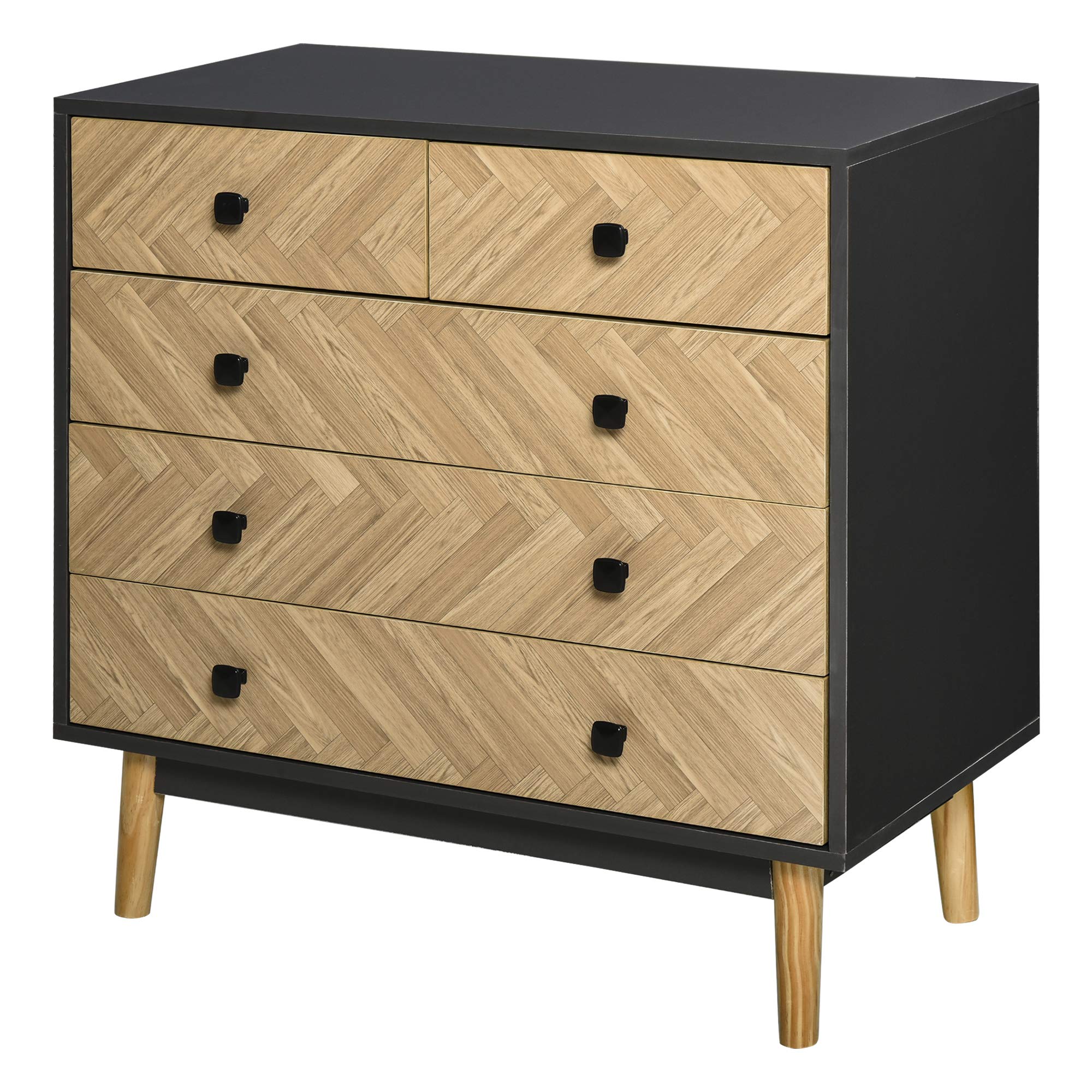 HOMCOM Cassettiera per Camera da Letto in Legno con 5 Cassetti, Stile Vintage Industriale, Grigio Scuro, 80x40x80cm