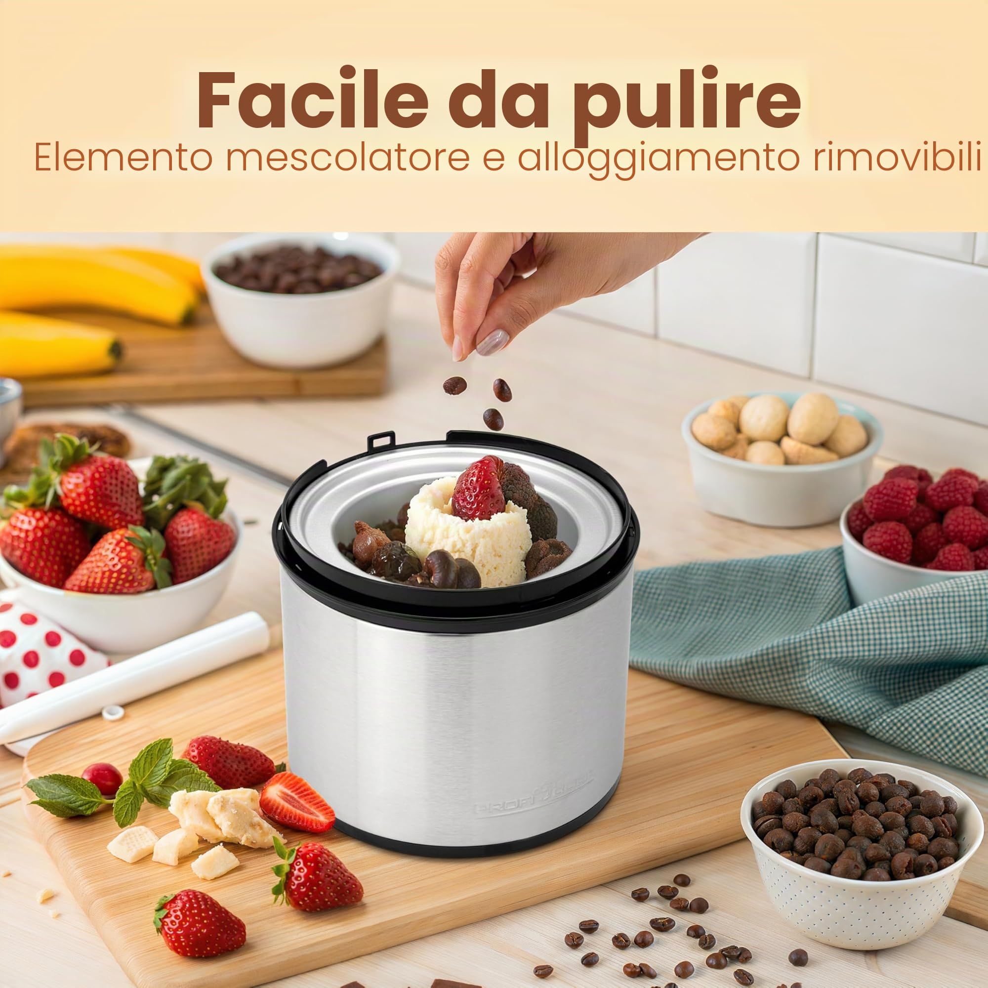 Gelatiera e yogurtiera ProfiCook® | gelato in 20 minuti | per un massimo di 1800 ml di gelato |gelatiera soft per uso domestico|con timer| gelatiera per gelato, frozen yogurt e sorbetto | PC-ICM 1140
