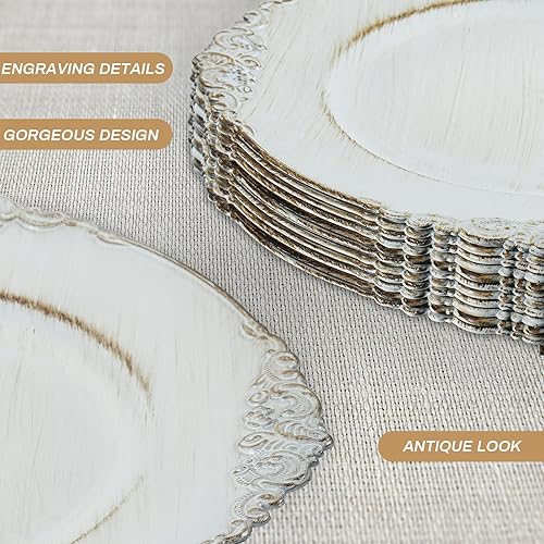 Miniatura 11 de MAONAME Platos de carga negros con borde dorado, cargadores redondos de platos antiguos para platos de cena, cargador de plástico de 13 pulgadas