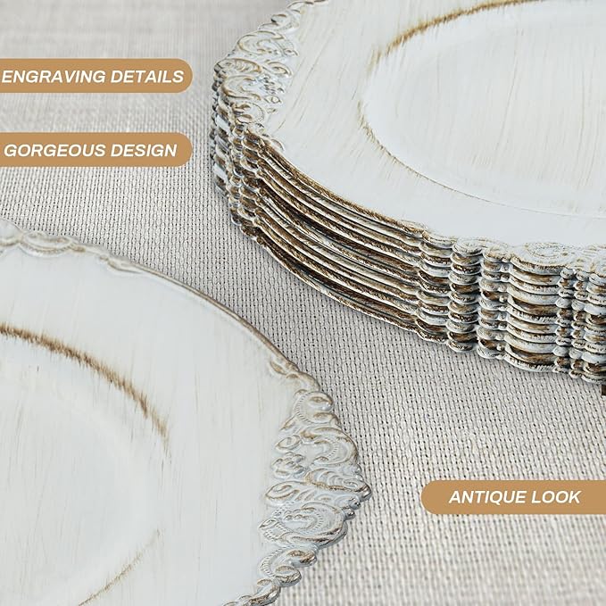 Platos Cargadores Antique White MAONAME de Plástico Redondos 13 pulgadas, Juego de 12 miniatura 6