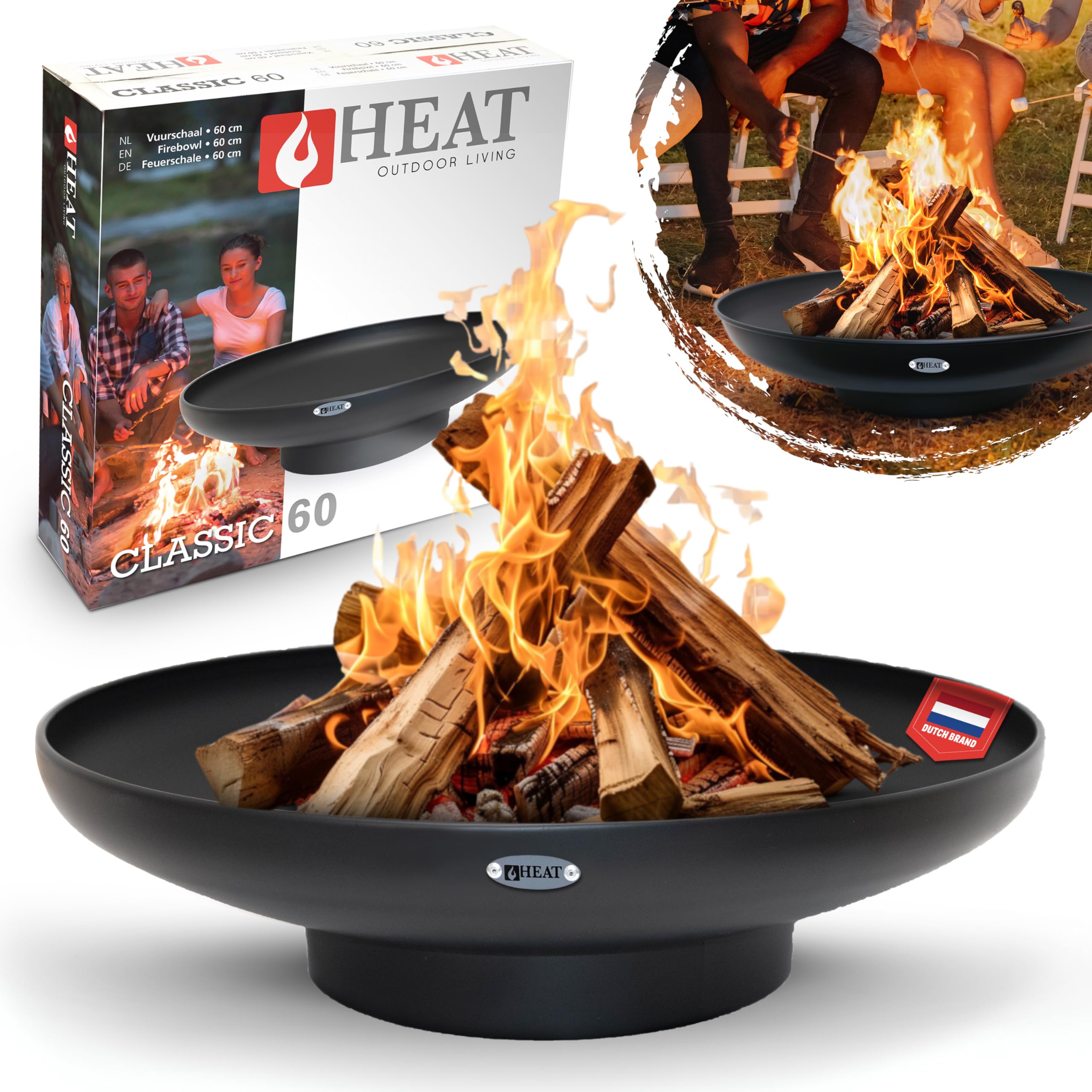 Heat Outdoor Living Fire Bowl 60 cm Black - Fire Bowls for the Garden - Fire Pit Outdoor & Fire Barrel - Painted Steel Fire Bowl - Fire Basket for the Garden - 60x60x16cm