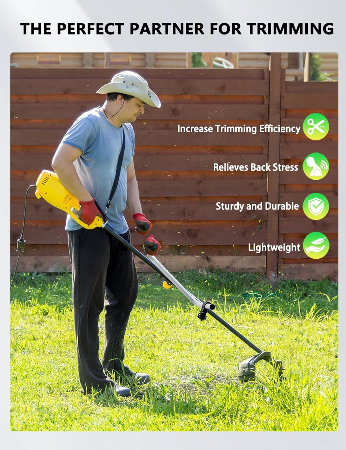 Upgraded Weed Eater Handle, Ergonomic Trimmer Grip with Shoulder Harness, Back Saver String Trimmer Handle Extension, Weed Eater Attachments for Lawn Care & Landscaping, Standard Size