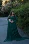 Saslax Maternity Off Shoulders Long Sleeve Half Circle Gown For Baby Shower Photo Props Dress Green X Large