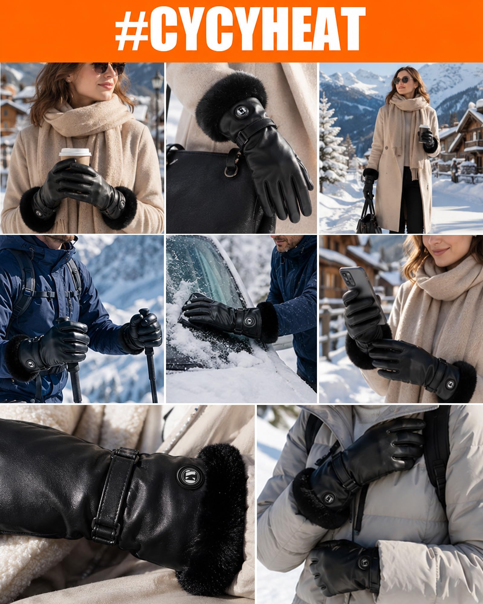 CYCYHEAT Beheizbare Handschuhe Damen Dünn Wasserdicht 5000mAh Akku