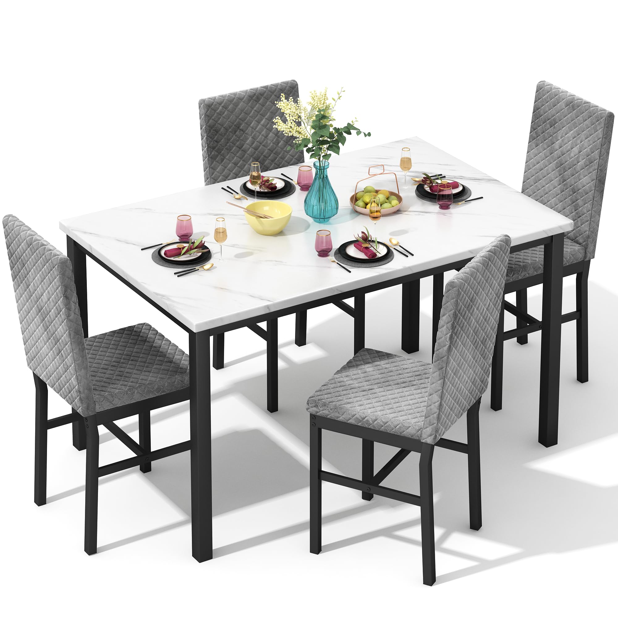Hooseng Kitchen Table Set 5 Piece Dining Room Table Set Marble Dining Table 4 Chair Dining Table Set for Kitchen Living Room Breakfast Small Spaces (