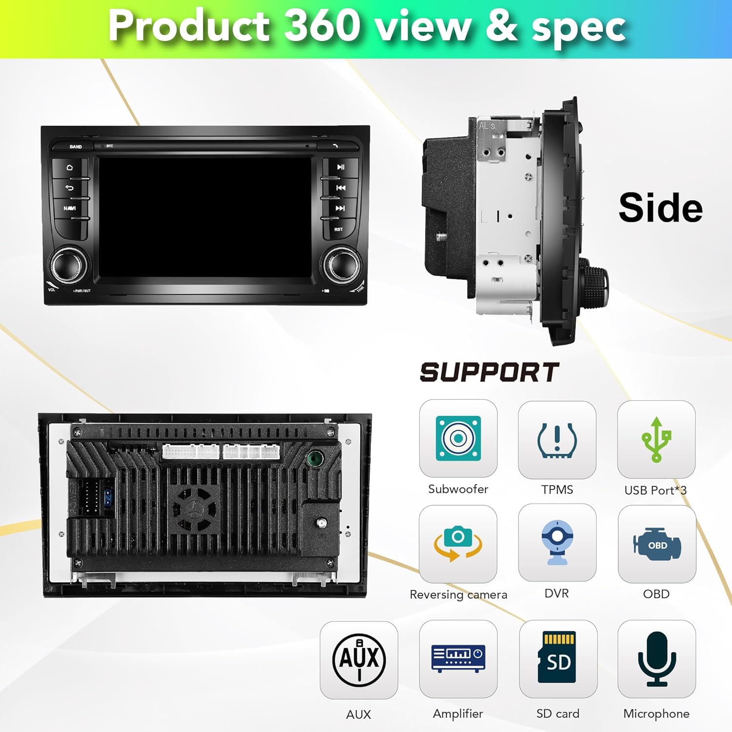 זייַט און דערציען views of the car stereo with supported features