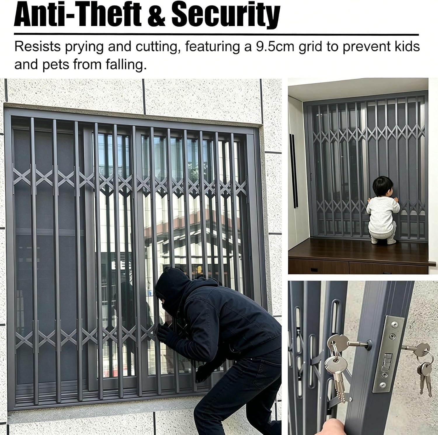 Barre di sicurezza pieghevoli per porte finestre e balconi. (W90xH150cm/36x60in)