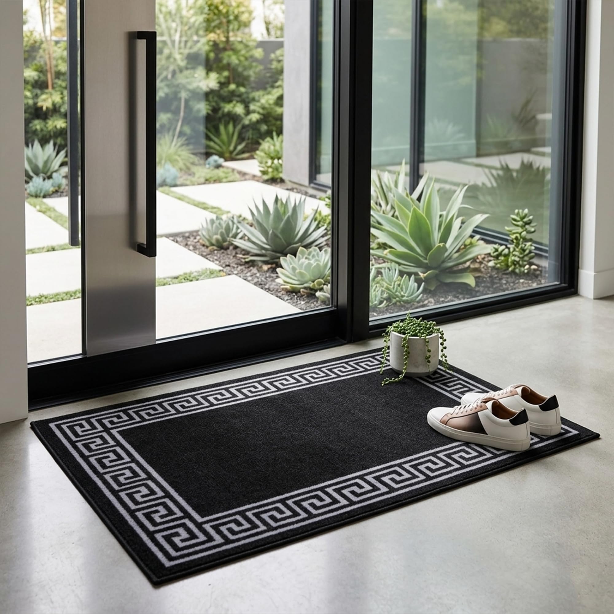 Rugs Haven - Elysia Non-Slip Washable Doormat, Heavy Duty Welcome Dirt Trapper, Water Absorbent Floor Mat for Indoor/Outdoor Use, Front Entrance, and Kitchen (Black&Grey, 40x60cm) — image 1