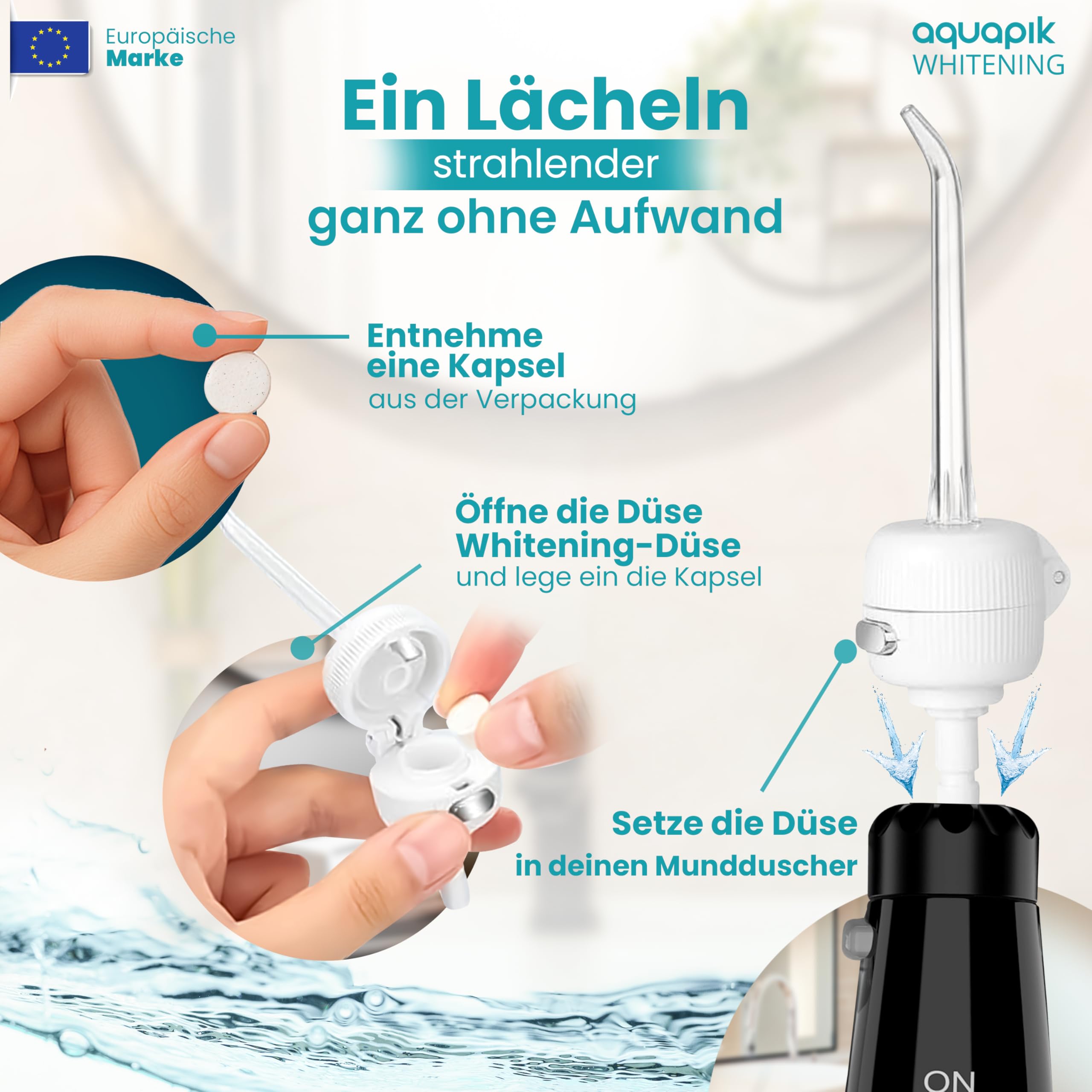 Aquapik® ADVANCED Munddusche | Ideal für Zahnspangen, Implantate und empfindliches Zahnfleisch | Aufhellungs-Kit entfernt Flecken | 10 Druckstufen | 10 Düsen | Von Zahnärzten empfohlen.