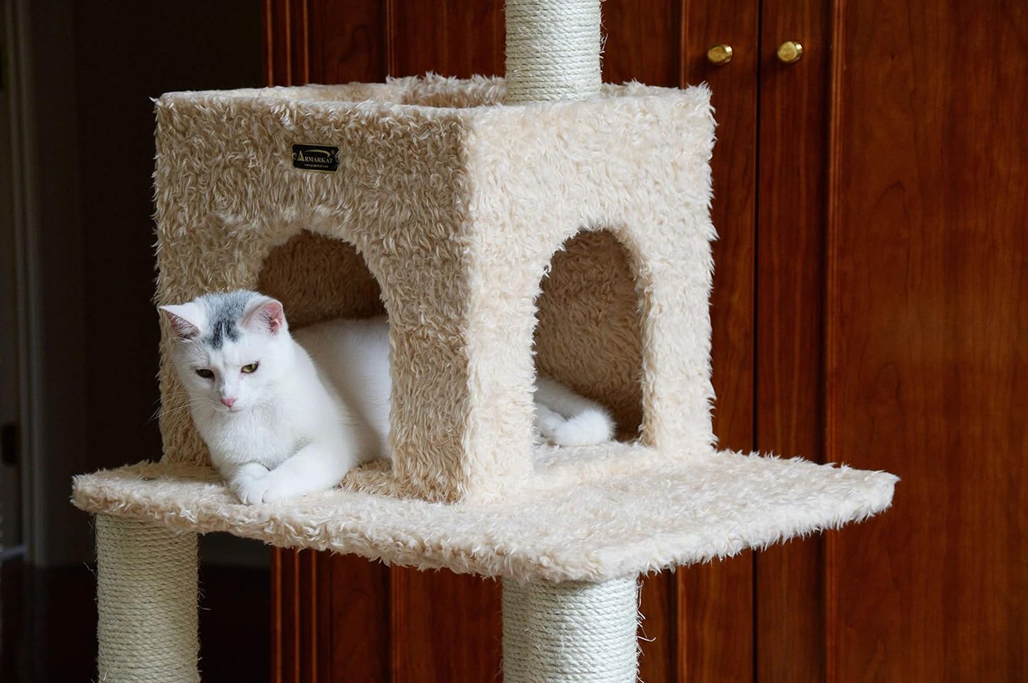 review Armarkat Real Wood Cat Tower, Ultra Thick Faux Fur Covered Cat Condo House A6902, Beige