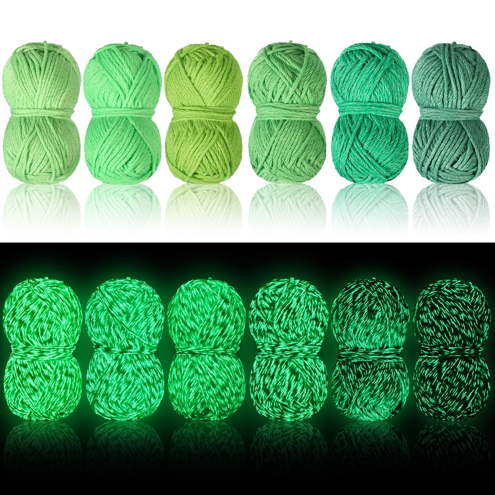 Timgle 6 Rolls Glow in The Dark Luminous Crochet Yarn for Halloween, DIY Knitting, Art Craft Sewing Thread, Party Supplies - 54.7 yd Per Roll (Green