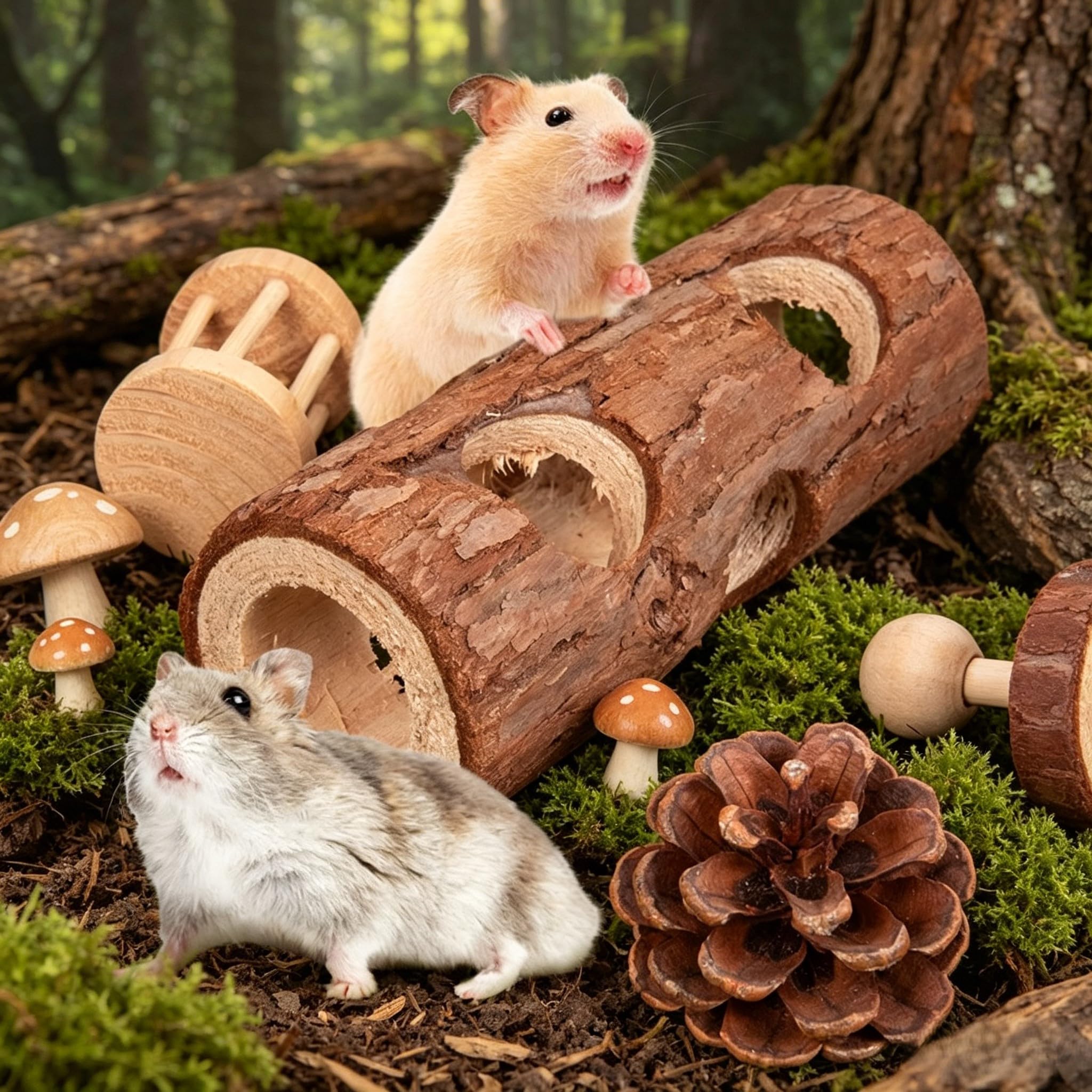 Juguetes De Madera Natural para Hámsteres: Túnel con Forma De Barril, Plataforma para Pájaros, Juguetes para Masticar Y Afilar Los Dientes para Hámsteres, Conejos, Cobayas Y Animales Pequeños.