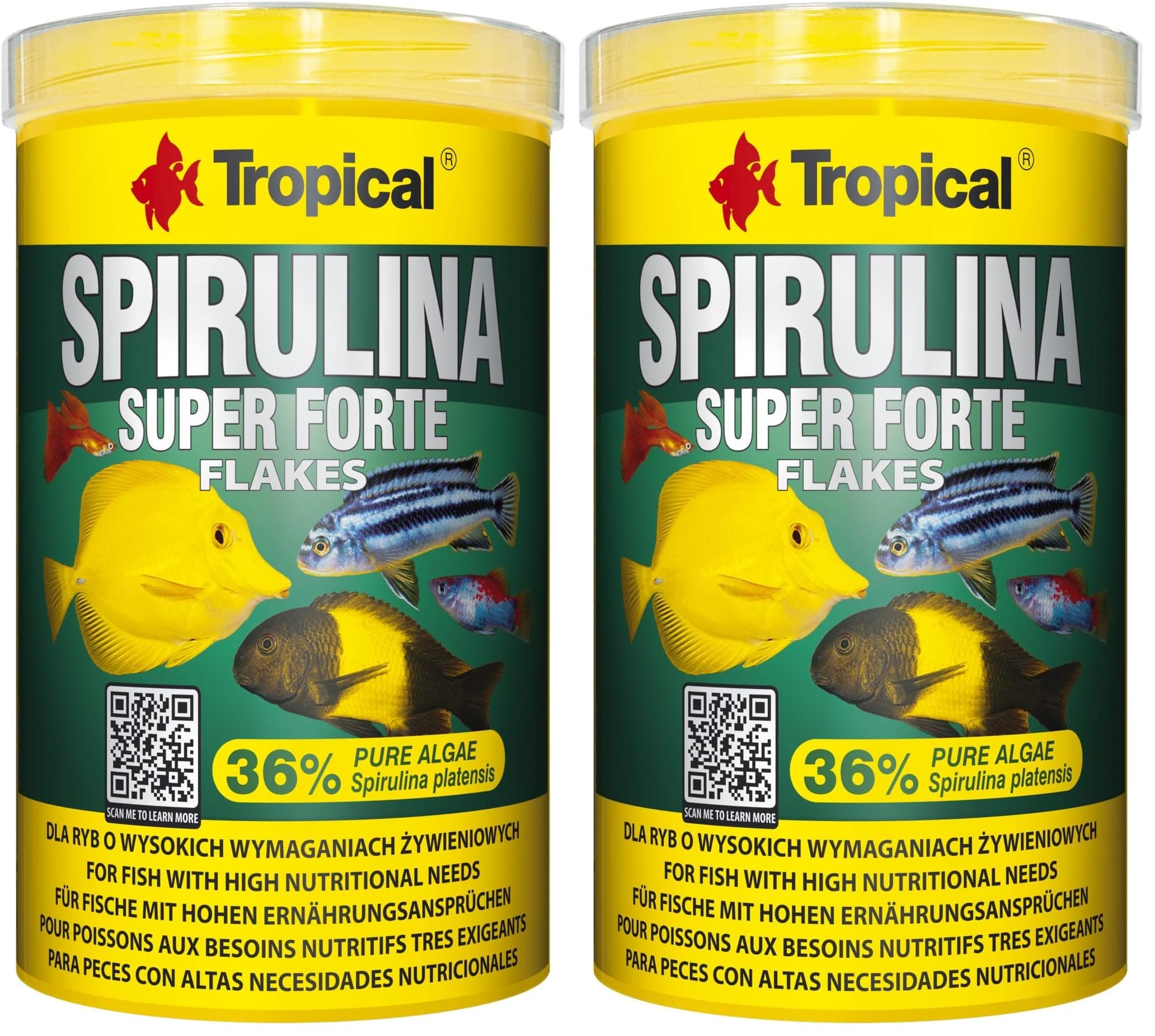 Super SPIRULINA Forte 36% 1000ml / 200g - pour Poissons aux Besoins nutritifs Tres exigeants, Flocons (Lot de 2)