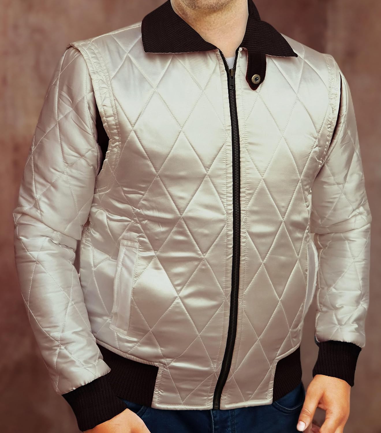 Premium Quality Satin Fabric Quilted Jacket - Golden Embroidery of Scorpio