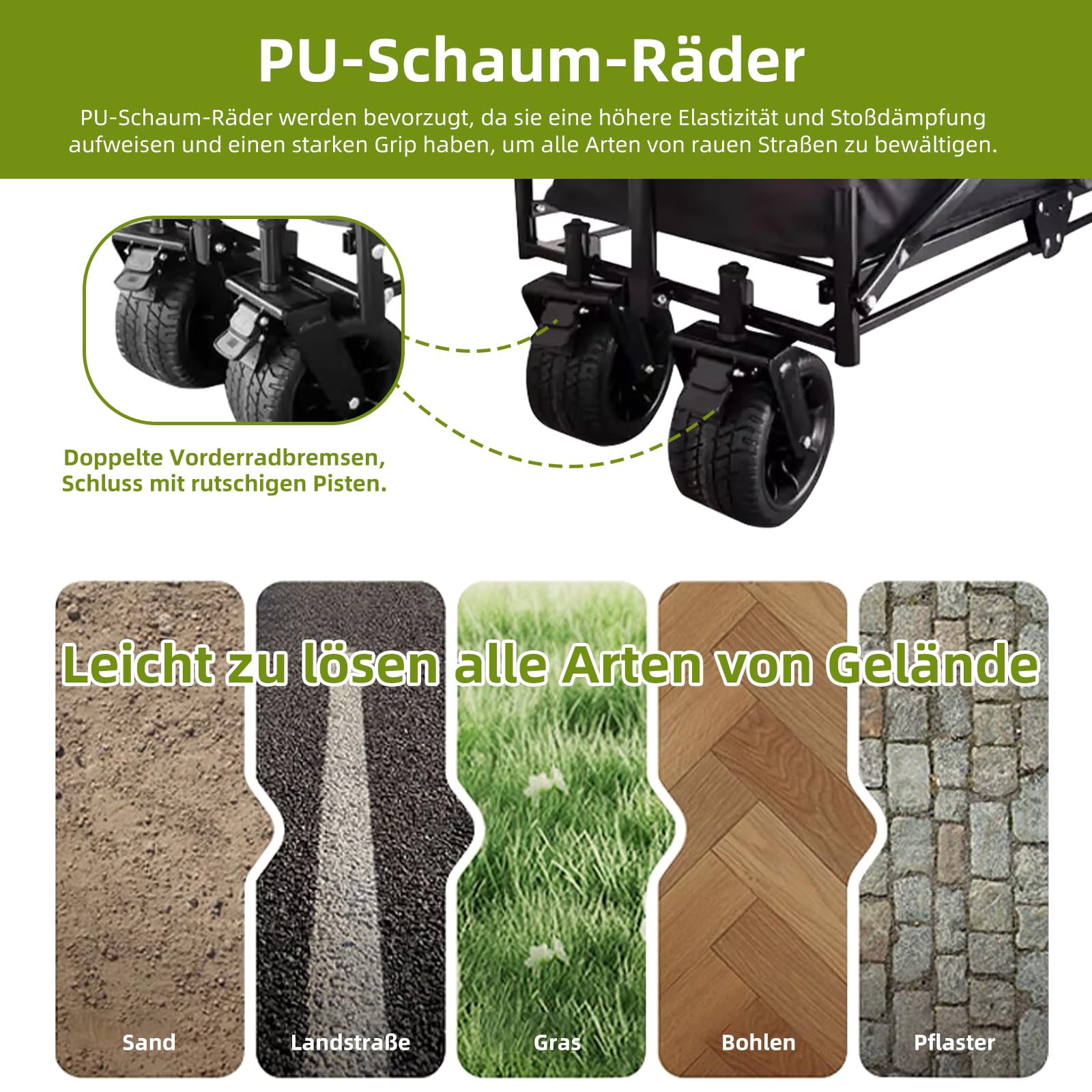 3 in 1 Bollerwagen Faltbarer, Strandwagen Handwagen Umbaubar Campingbank, Verstellbarem Griff Gartenwagen, Klappbarer All Terrain Transportwagen Allzweckwagen Campingstuhl Campingsofa Sitzer