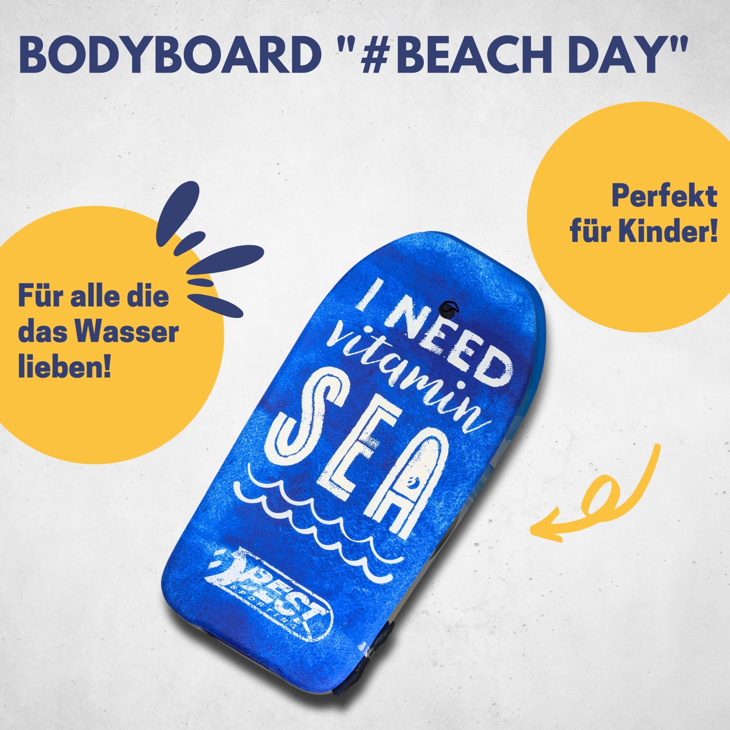 BEST SPORTING Bodyboard pour enfant - Planche de surf légère pour la plage, la mer et la piscine | 92 x 46 x 5 cm | dans différents designs | Avec leash pour un maintien sûr