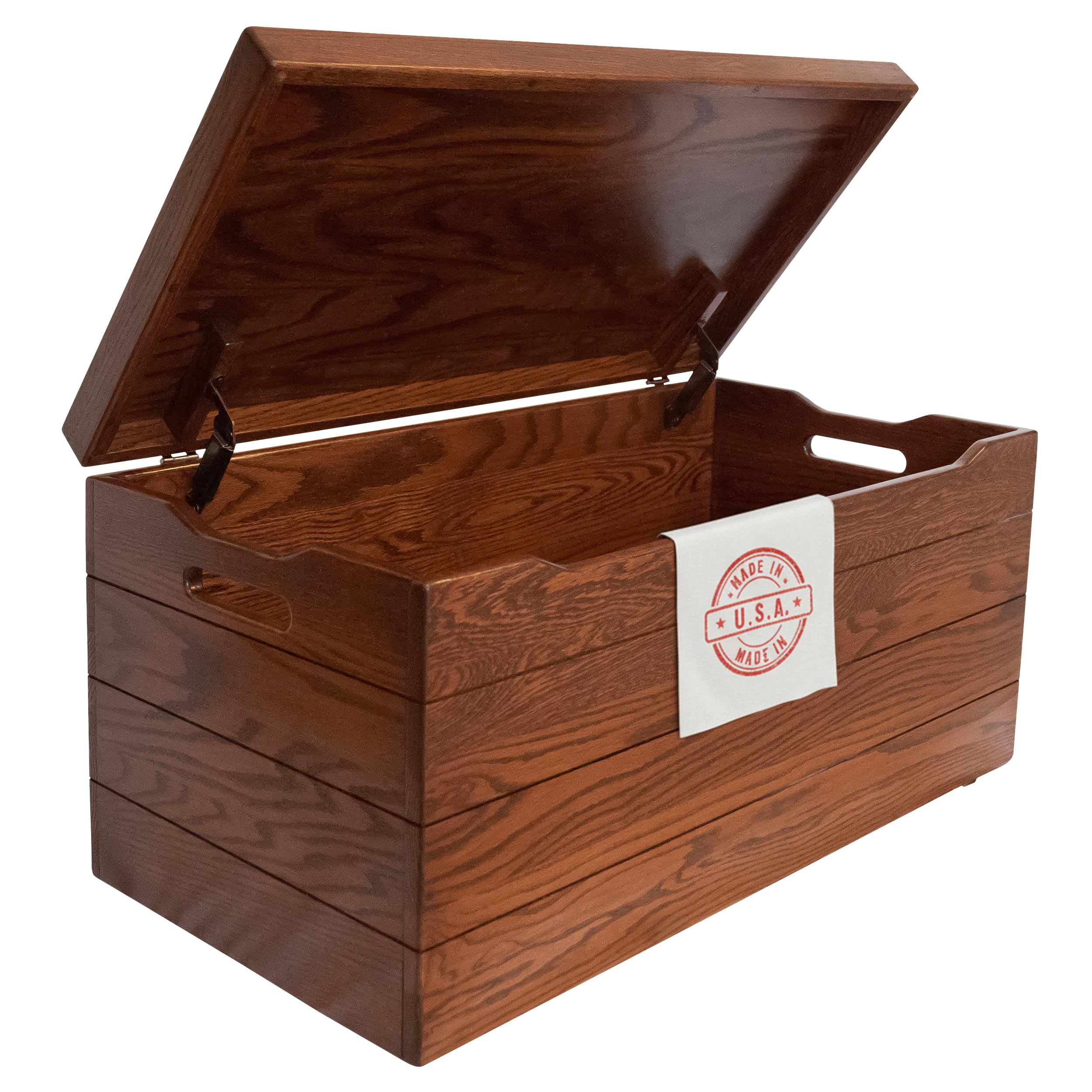 Amish Made Wooden Storage Chest Trunk Box with Lid and Handles for Bedroom, Blanket, Clothes, Anti-Slam Hinges, Handmade, Rustic, Oak Wood, Michaels Stain, 36"