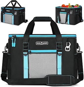 INSMEER Large Cool Bag 50L, Insulated Cooler Bag 80 Cans Foldable/Collapsible/Leakproof with Opener&Removable Shoulder Strap, Thermal Bag Cool Box for Camping Beach Picnic Family Shopping, 4 People
