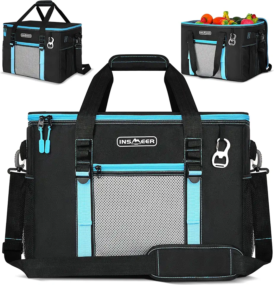 INSMEER Bolsa Termica Marmita Grande para 75 Latas, Saco Térmico Isolador à Prova de Vazamentos 50L, com Alça de Ombro, para Almoço, Piquenique e Praia