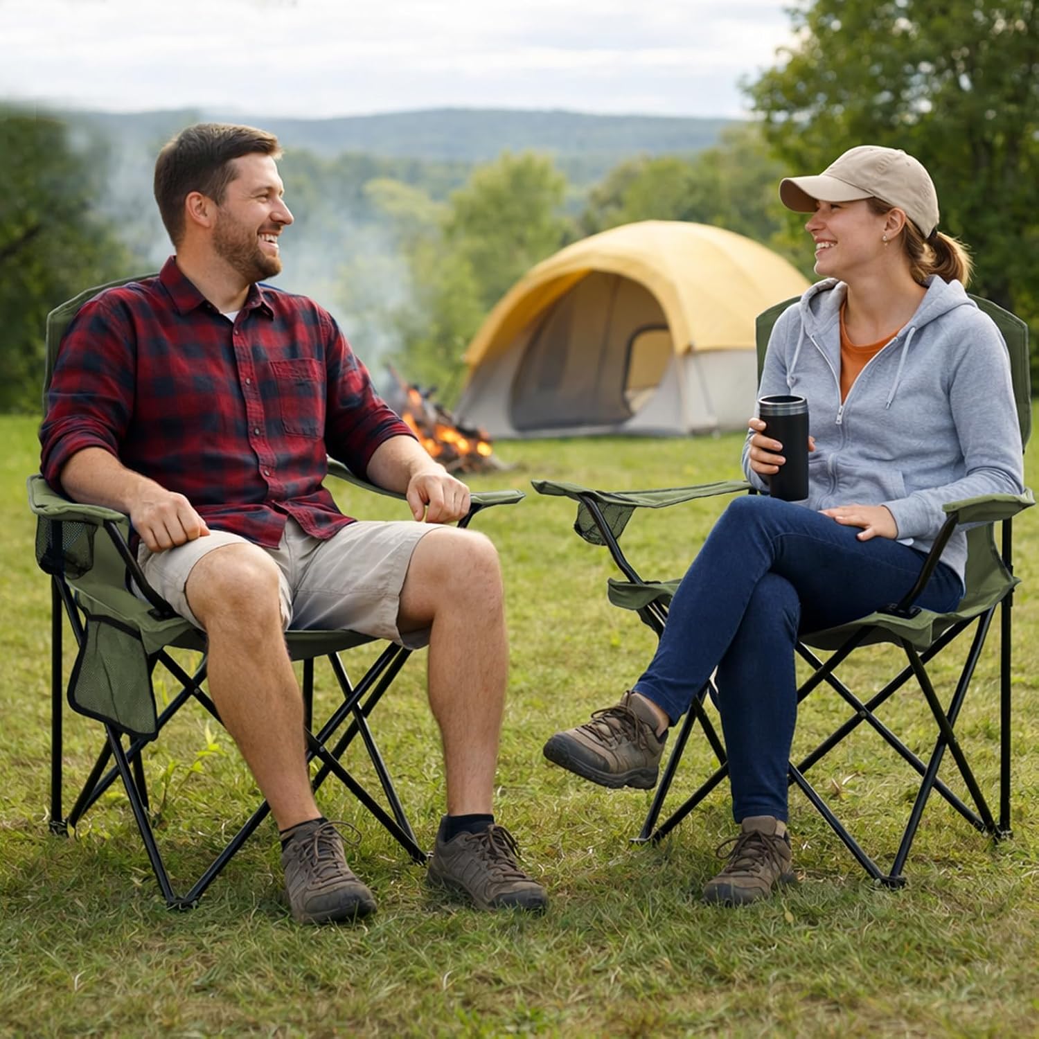 folding camping chair with cup holder & side storage bag 300lbs capacity lightweight high back portable for beach, picnic, sport, green 20.5"d x 20.5"w x 33.8"h green 1