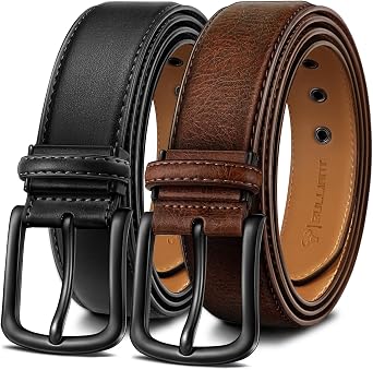 BULLIANT Men Trimmable Leather Belt 2Pack-Gift Boxed-Metal Eyelets 1.5" | Reinforced Grommets for Durability | Tailored Fit | Understated Elegance | Versatile for Dress Casual