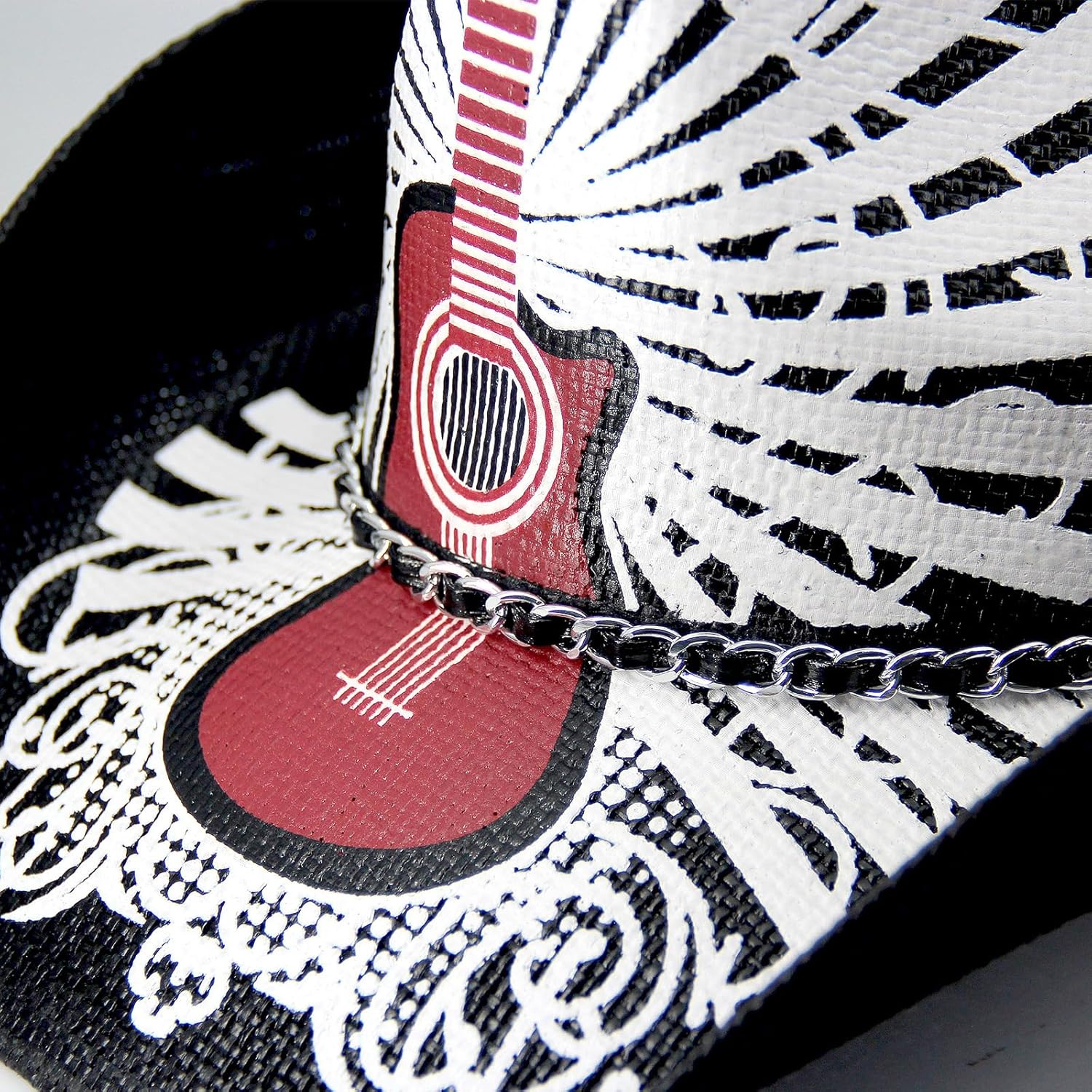 Western Rock Guitar Pattern Cowboy Hat Cowgirl Hat Men's Women's Music Straw Sun Hats Black
