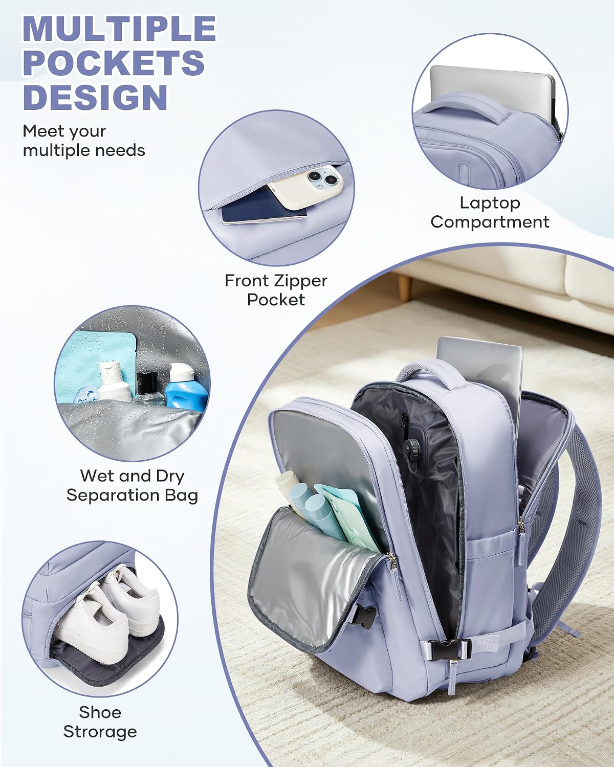 WONHOX Mochila de viagem grande aprovada para laptop e negócios para mulheres e homens, A69-taropurple, XX-Large, Moderno WONHOX Mochila de viagem grande aprovada para laptop e negócios para mulheres e homens, A69-taropurple, XX-Large, Moderno