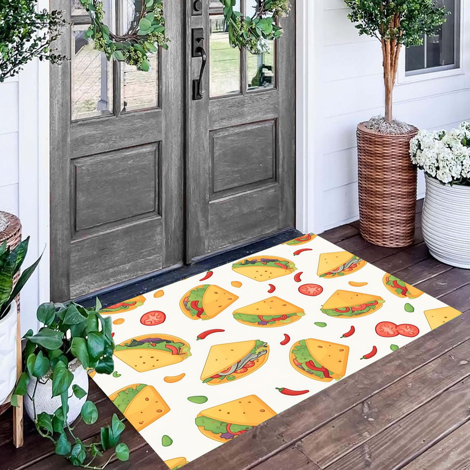 Paillasson intérieur Nourriture Dessin Animé Amusante Chili Au Pain Maïs, Tapis d'entrée antidérapant Lavable en Machine, Tapis Doux pour Cuisine, Salle de Bain, Chambre, Couloir - 60x90cm