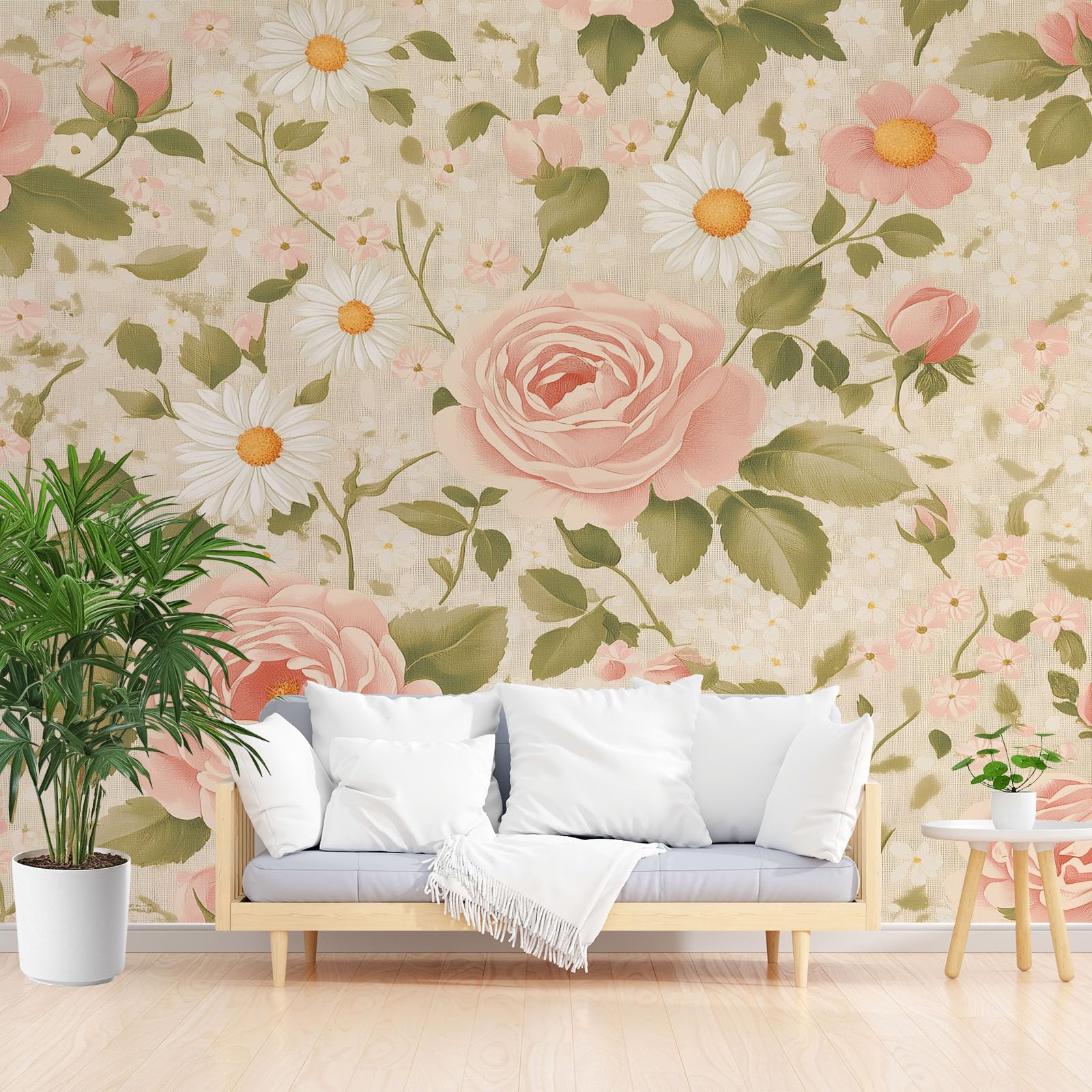Papier peint panoramique haut de gamme fleurs et feuilles vintage de grand format