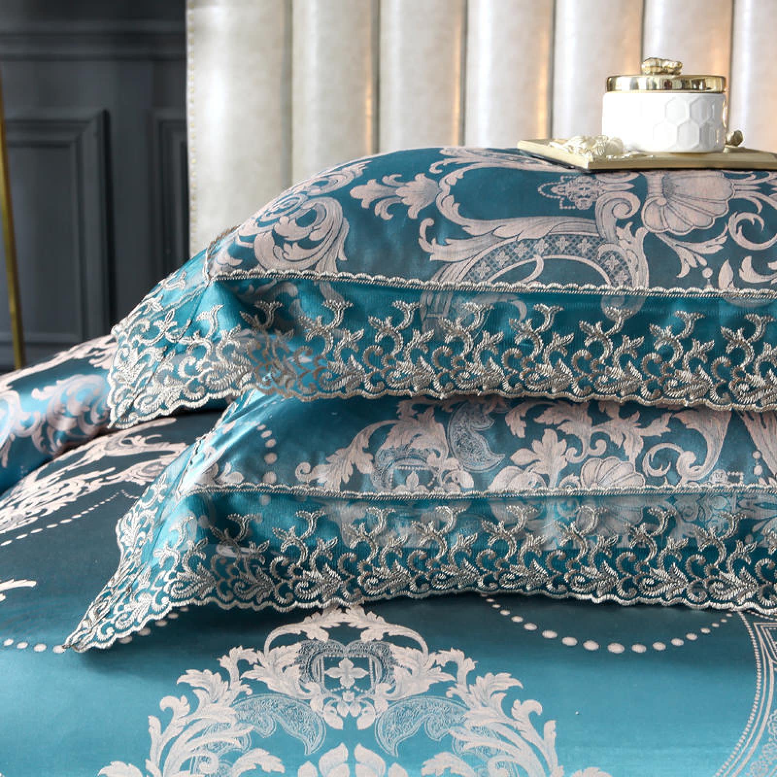 Get Bed Ready Set Copripiumino Queen/King | Biancheria Letto Damasco Vintage Floreale | 400 Fili Cotone Egiziano Rasatello Colorato