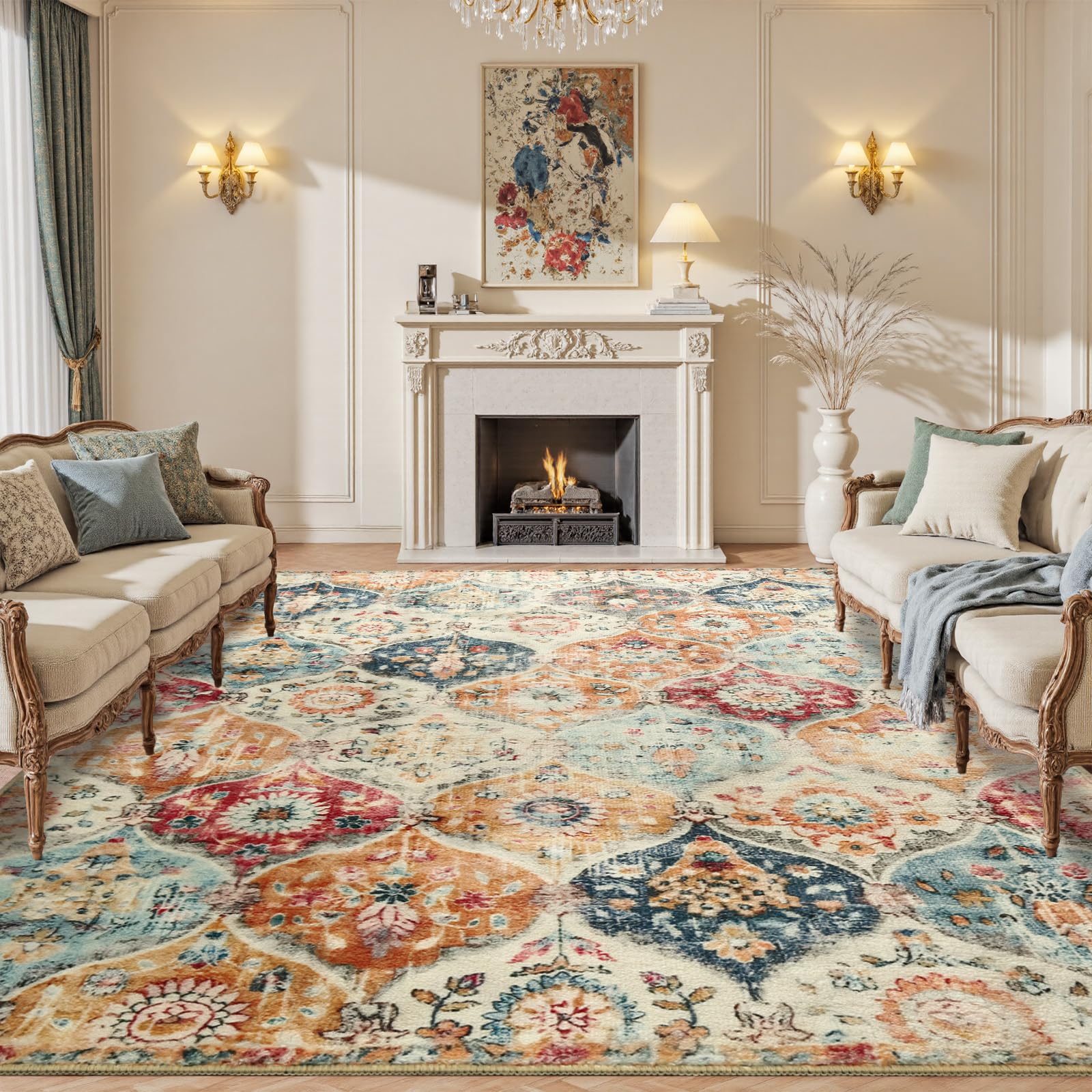 Tuocal Machine Washable Rugs Living Room 160x230cm, Vintage Rug Boho Area Rugs, Non-Slip Carpet Low Pile Non-Shedding Short Low Pile Rugs Large Carpet for Living Room Bedroom Dining Room Kids Room — image 1