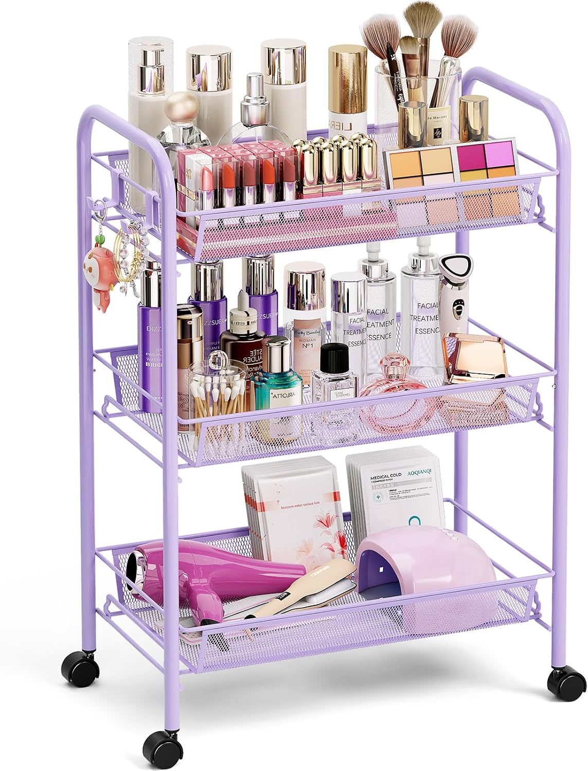 Amazon.com: TOOLF 3-Tier Metal Rolling Cart, Mesh Wire Easy Assemble ...