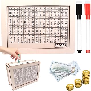 Money Saving Box, Wooden Money Box with Money Target and Numbers, Savings Challenges Money Box, Cash Savings Box, Bank for Adults Kids (10000 Dollar)