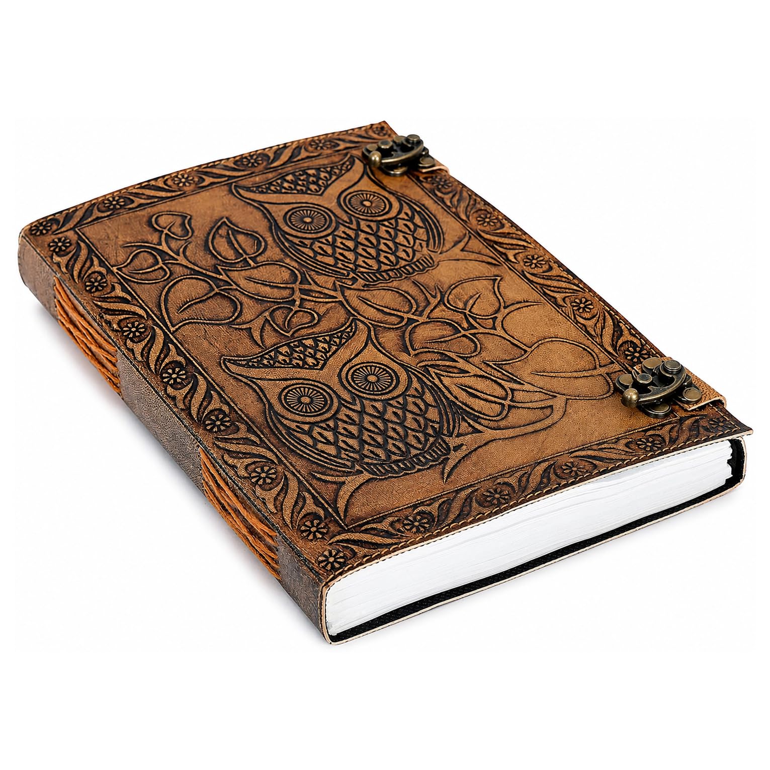 CREATIVE LEATHER ART Cuaderno vintage de piel de búho de 10 x 7 pulgadas