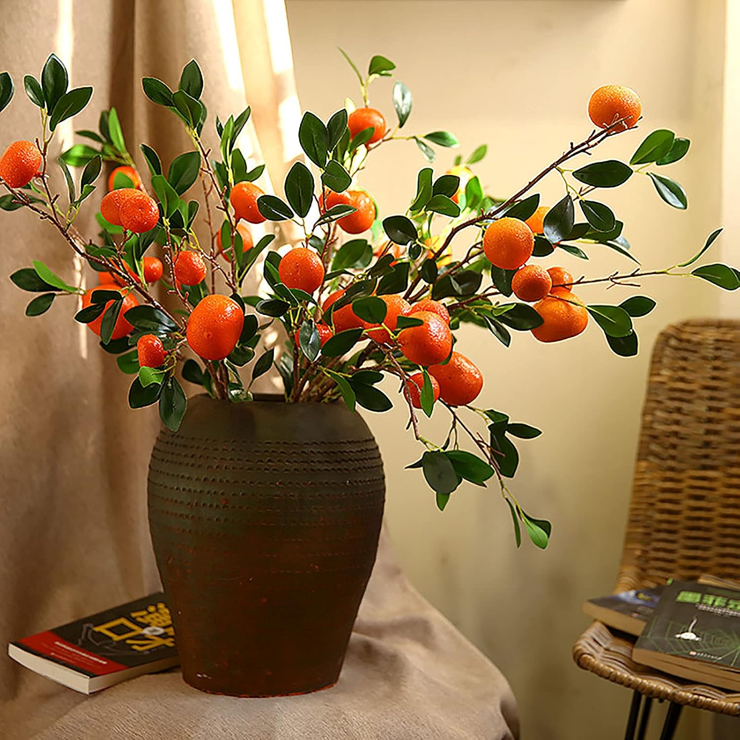 VEUSBJ 3 Pack Artificial Orange Branch,34In Fake Flowers Imitation Orange Fruit Branch Lifelike Fake Fruit Props for Home Wedding Party Decor, 87CM, (210402YF34-23TZ-8643-1800461871)