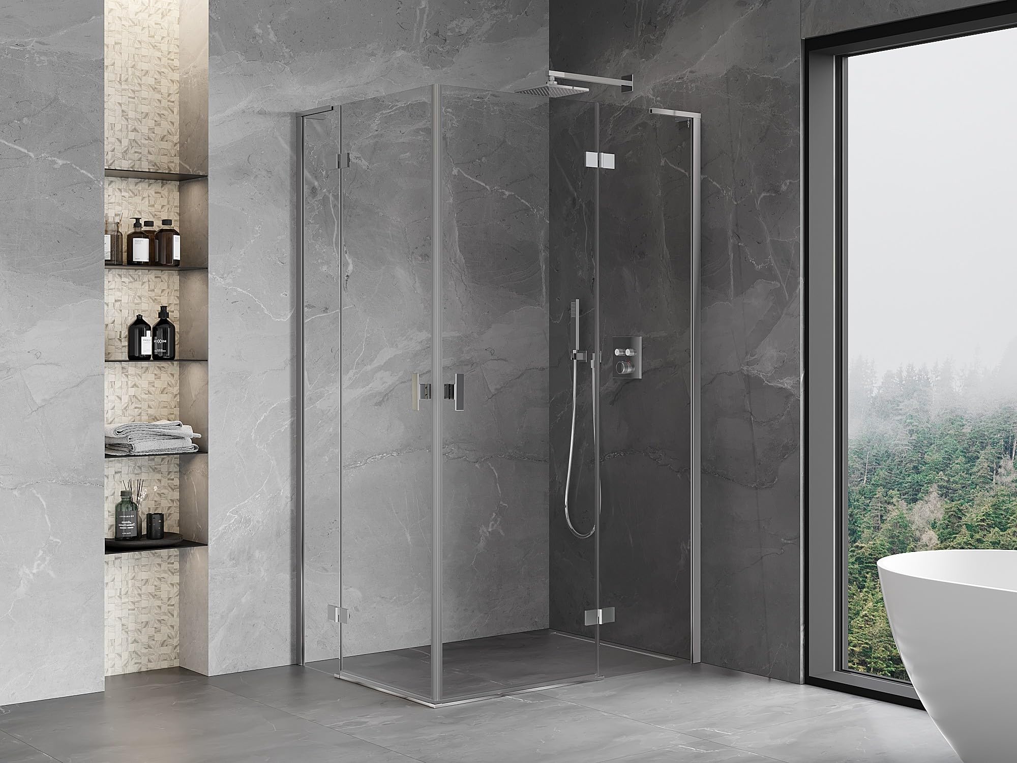 Mexen Mist-H - Box doccia L Duo con porta a battente, variante destra, 80 x 120 cm, vetro trasparente 6 mm, finitura cromata