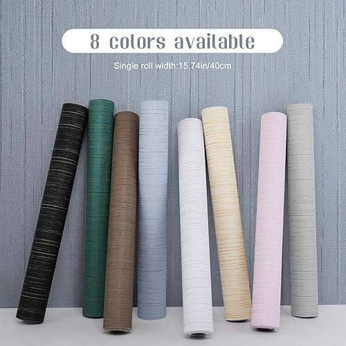 Miniatura 2 de Light Blue Peel and Stick Grasscloth Texture Wallpaper 15.7"x120" Vintage Wallpaper Removable Waterproof Azul claro,Azul marino,Blanco,Negro