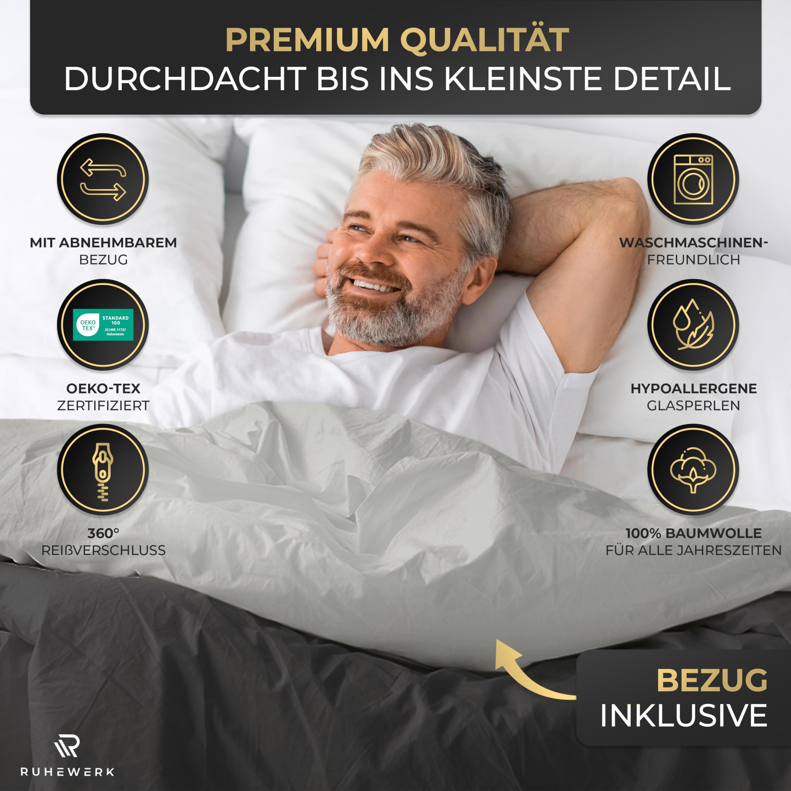 Gewichtsdecke 8kg 135x200 Oeko-Tex Zertifiziert Therapiedecke Erwachsene mit Bezug