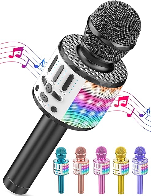 Mikrofon do karaoke, bezprzewodowy mikrofon LED do śpiewania z głośnikiem, zabawka do karaoke dla dzieci, domowa maszyna do karaoke, przenośny głośnik KTV do urządzeń z systemem Android/iPhone/iPad/PC