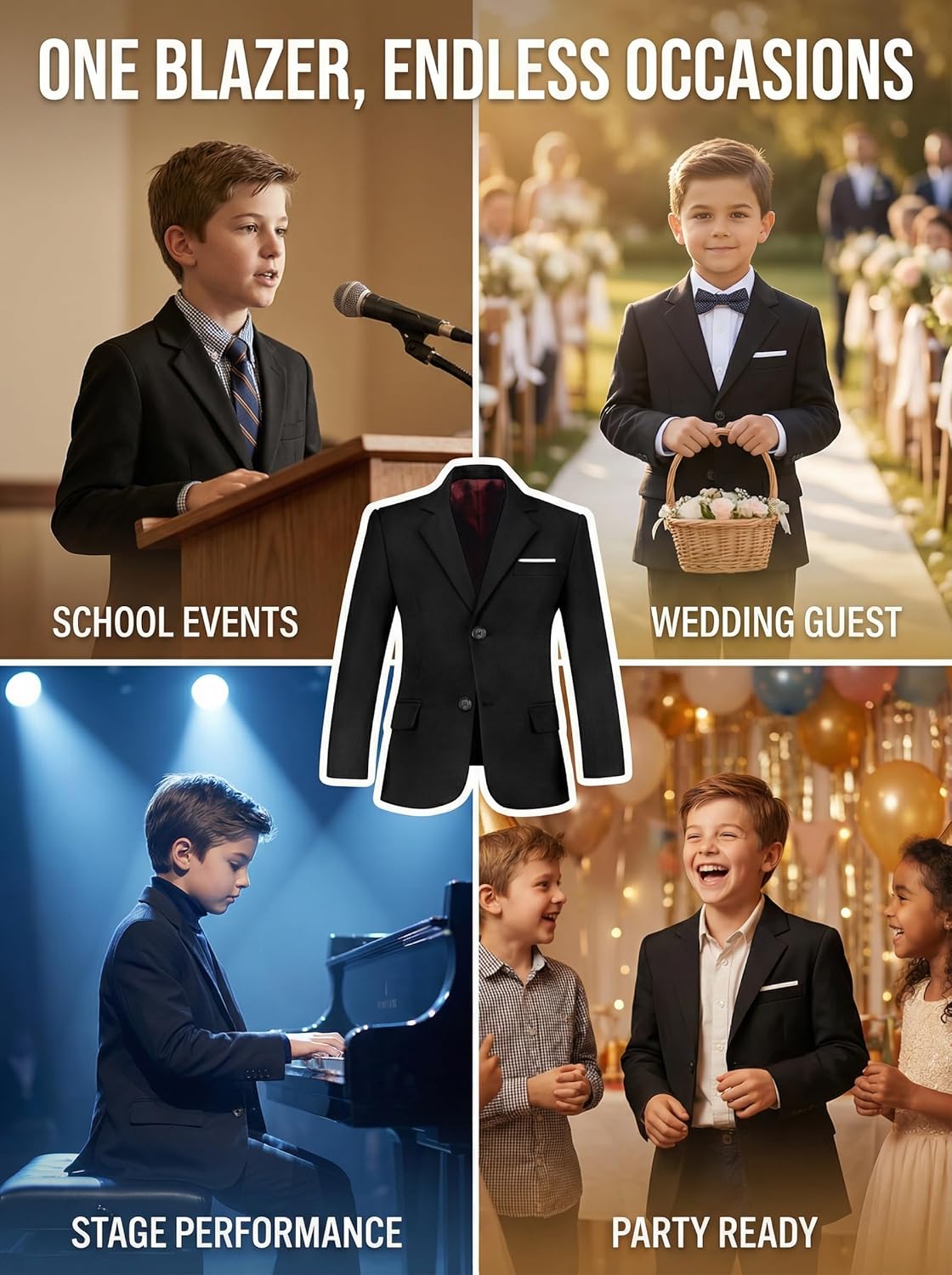 Boys Blazers Slim Fit Suit Jacket Kids Formal Tuxedo Blazer Outfit for Party School - Image 4