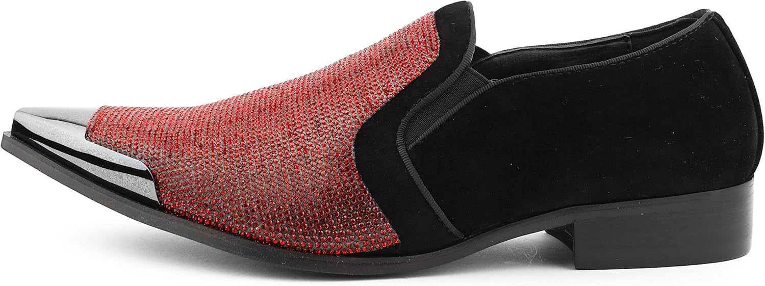 Bolano x Amali Men's Dress Loafers with Rhinestones, Slip-On, Tuxedo Loafer Shoes for Men, Pointed Toe with Metal Tip, Size Up - Image 3
