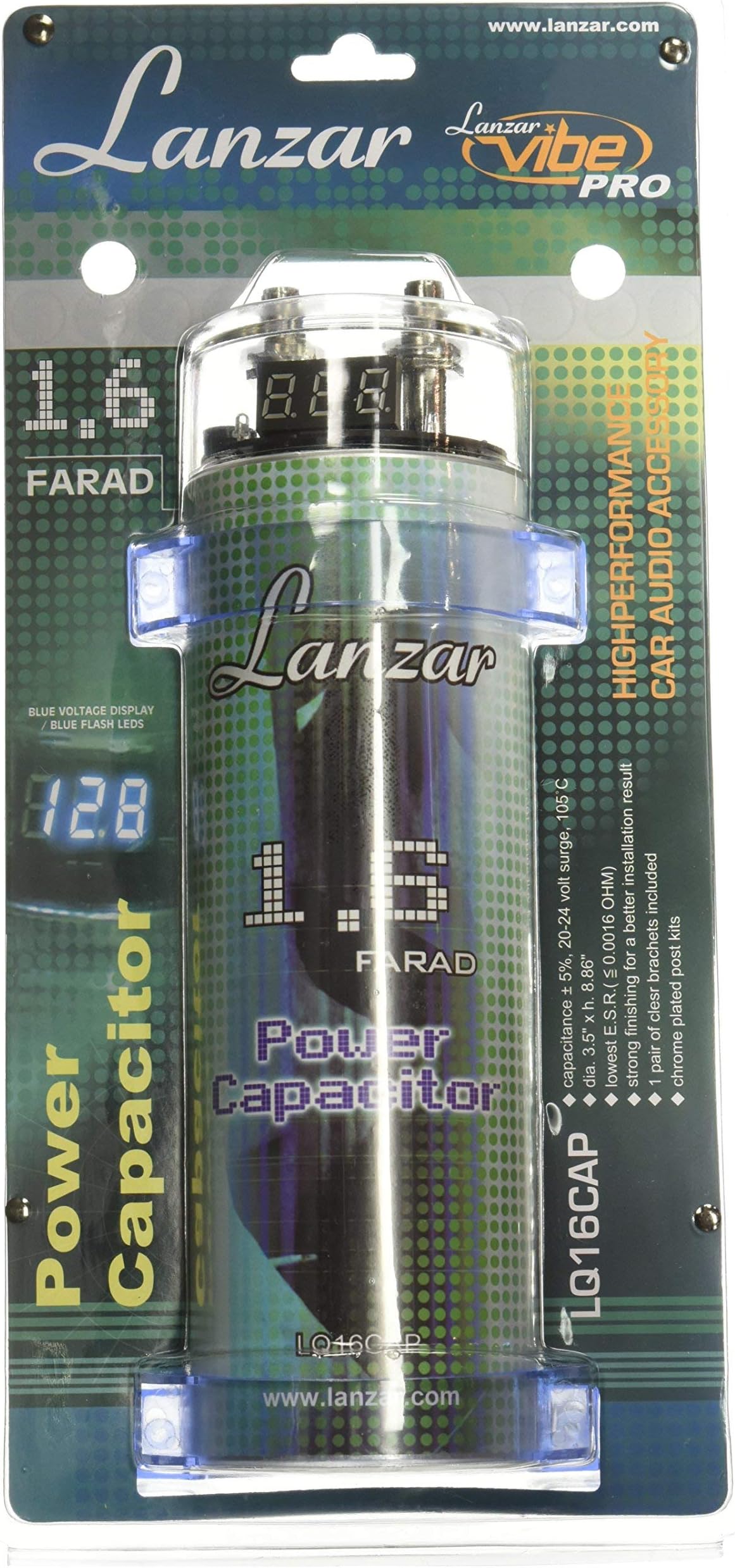 Lanzar LQ16CAP Contaq 1.6 Farad 12 Volt Power Capacitor