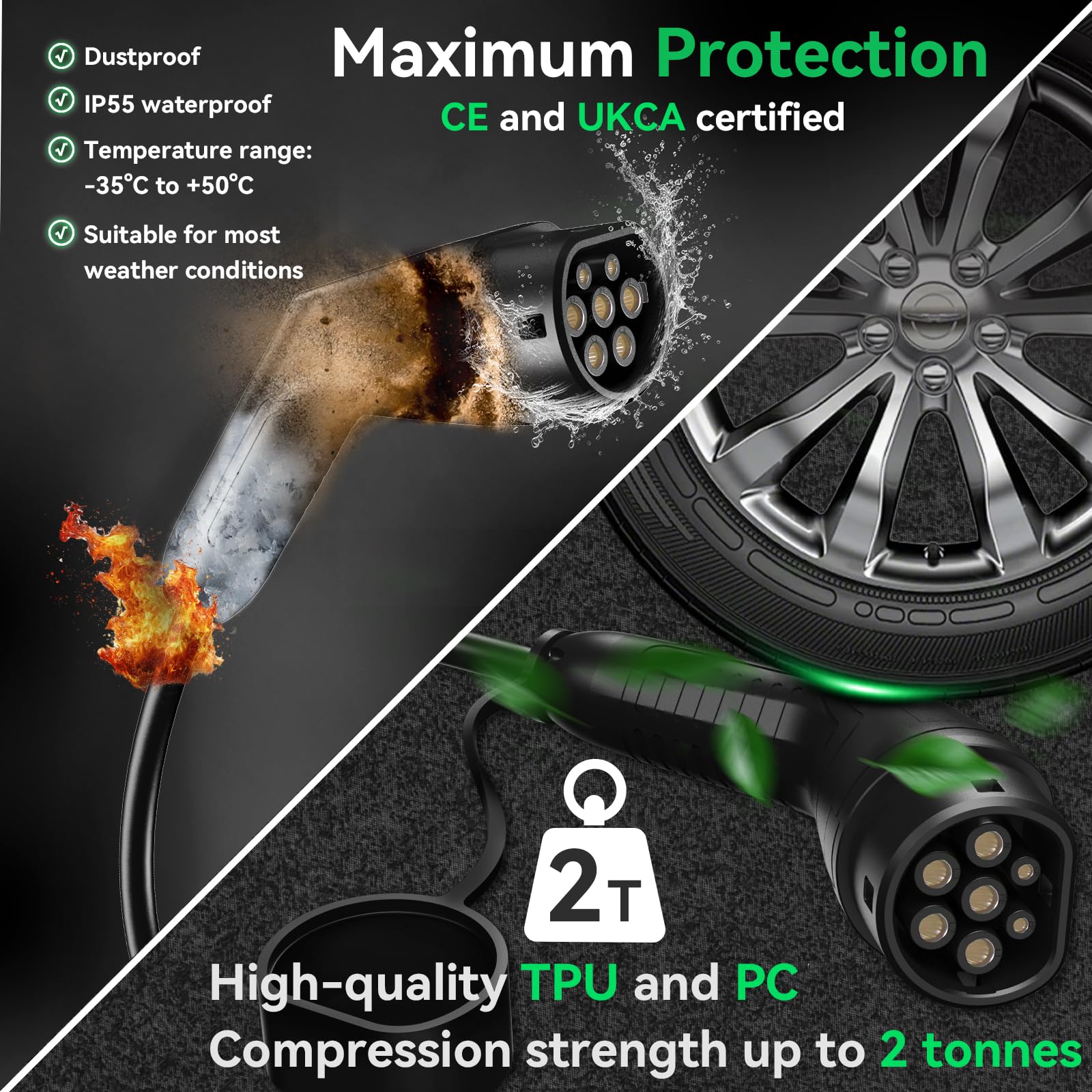 ELECWISH Type 2 Charging Cable, 22KW /32A /3 Phase /7 Meter, Plug-In Fast Ev Charging Cable, Type 2 To Type 2 Car Charging Cable for Electric Vehicles — view 7