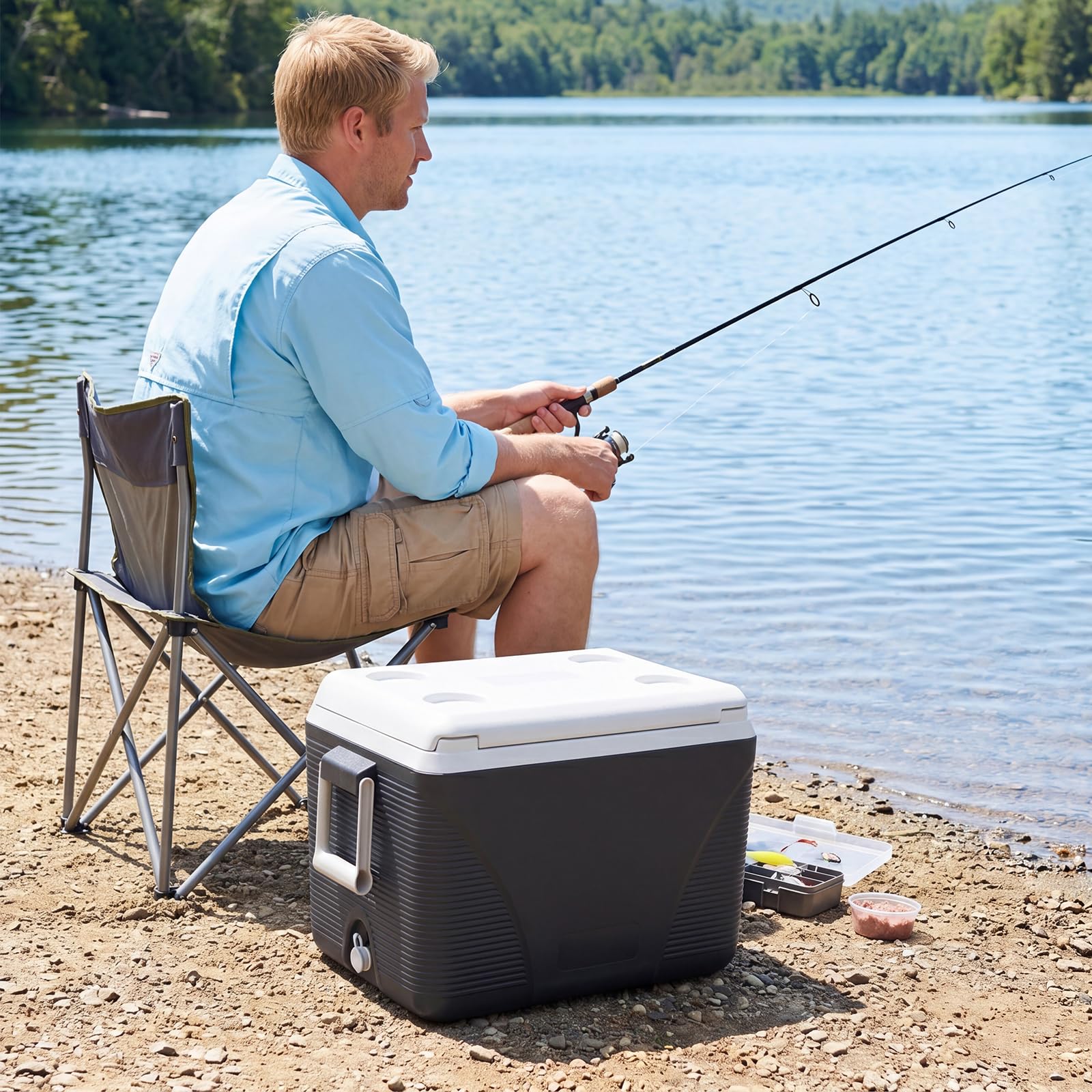 COSTWAY Nevera Portátil de 41 L, Nevera Camping Rígida con Asas Laterales y 4 Portavasos, Refrigerador Portátil Grande con Interior de PP, Relleno de Espuma PU para Acampadas Pesca Picnic