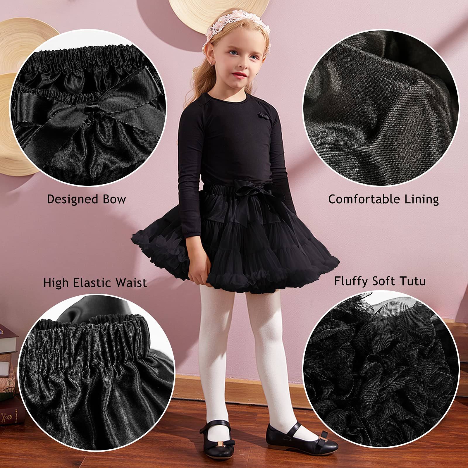 Falda de tutú para niña, falda de ballet mullida, Negro, Large
