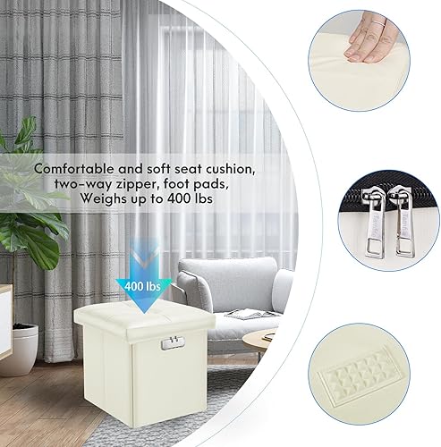 Miniatura 5 de Tamfile Otomana pequeña con almacenamiento, taburete plegable seguro ignífugo para documentos, reposapiés impermeable con cerradura, taburete corto